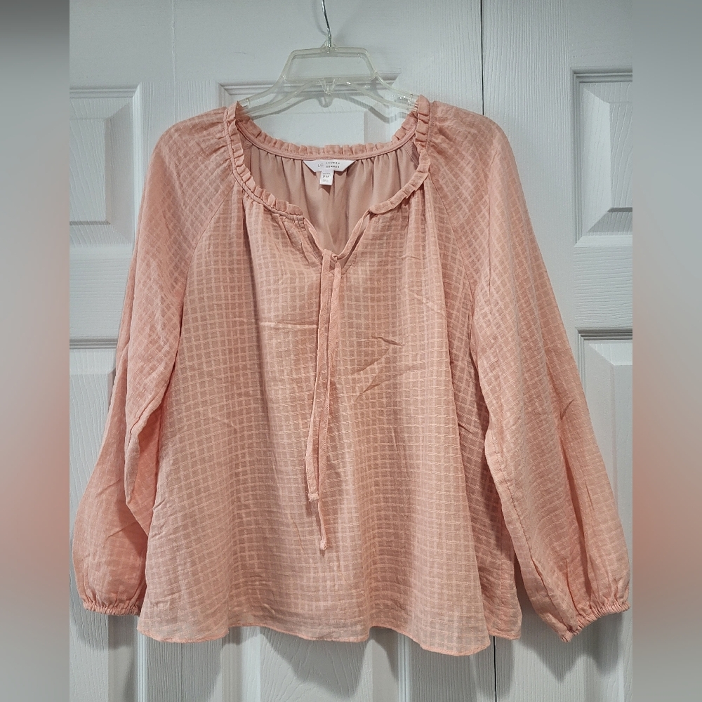 LC Lauren Conrad Peach Blouse with Ruffle Trim, Size PM